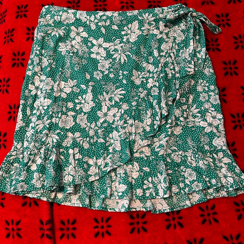Floral Green and White Wrap Around Skirt